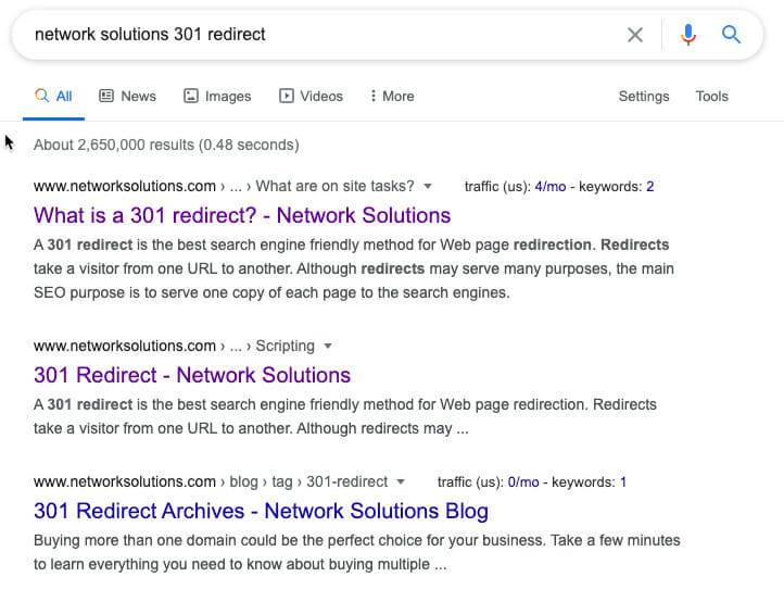 Network Solutions 301 redirect